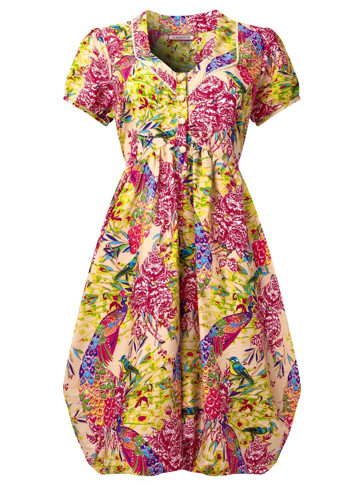 Joe Browns Yellow Vibrant All Over Print Sweetheart Puff Ball Mini Dress - Image 6 of 6