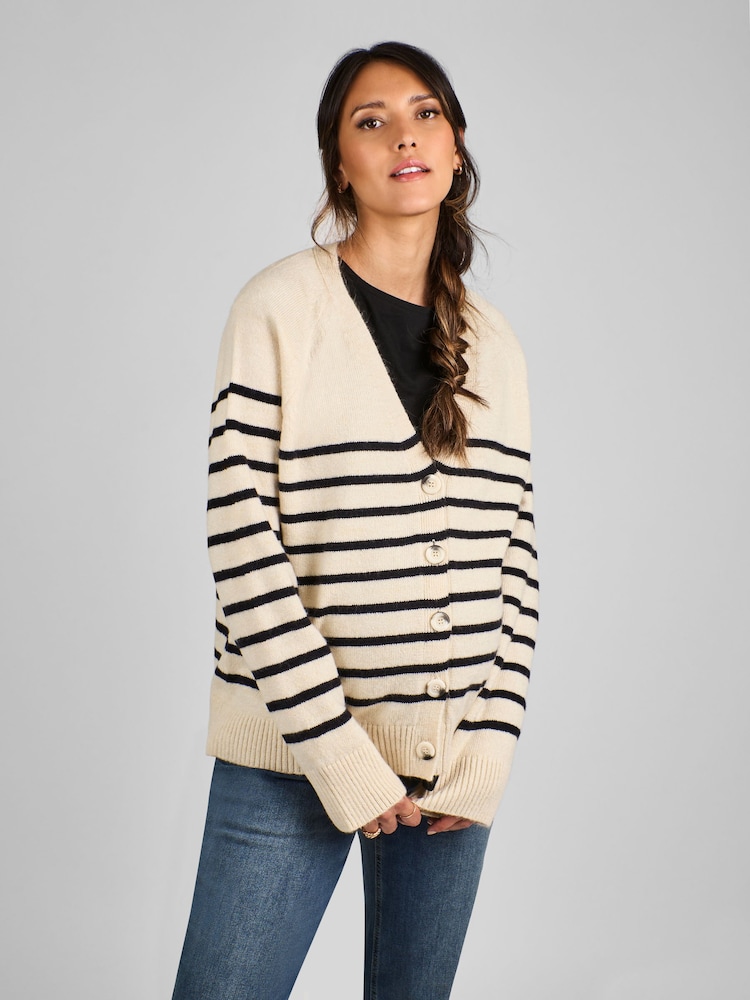 JoJo Maman Bébé Cream & Black Buttoned Maternity Cardigan - Image 1 of 5