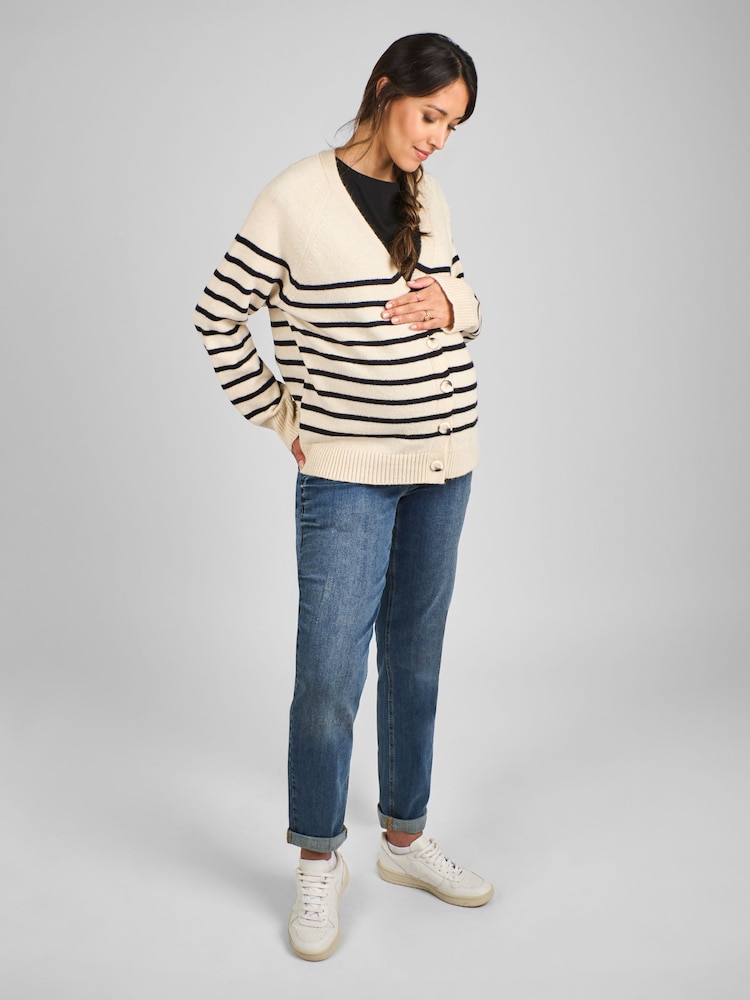 JoJo Maman Bébé Cream & Black Buttoned Maternity Cardigan - Image 2 of 5