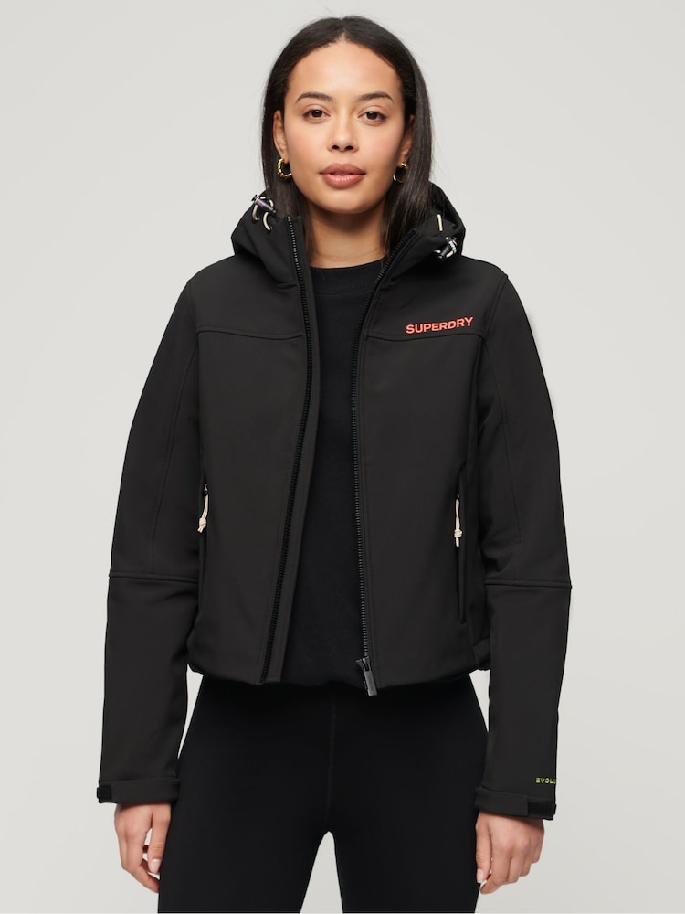 Superdry Black Hooded Soft Shell Trekker Jacket - Image 1 of 6 Superdry Black Hooded Soft Shell Trekker Jacket - Image 1 of 6