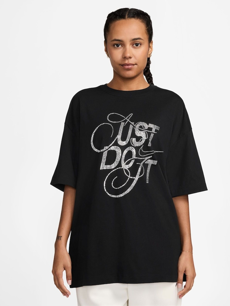 Nike Black Oversized Short Sleeve Graphic Slogan T-Shirt - Image 1 of 3