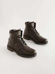 Brown Leather Zip Up Borg Lined Boots - Image 1 of 7