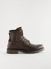 Brown Leather Zip Up Borg Lined Boots - Image 2 of 7
