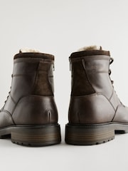 Brown Leather Zip Up Borg Lined Boots - Image 3 of 7