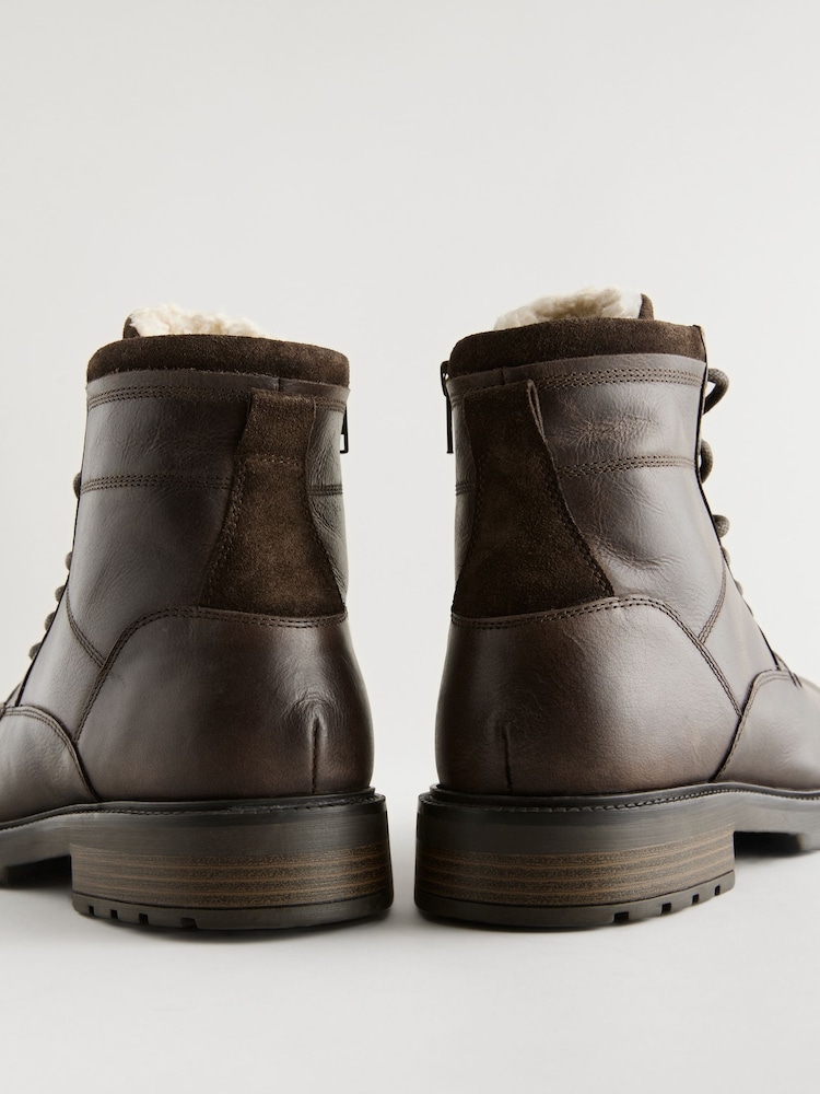 Brown Leather Zip Up Borg Lined Boots - Image 3 of 7