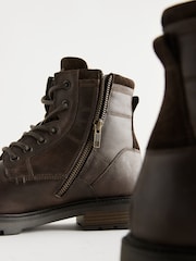 Brown Leather Zip Up Borg Lined Boots - Image 5 of 7