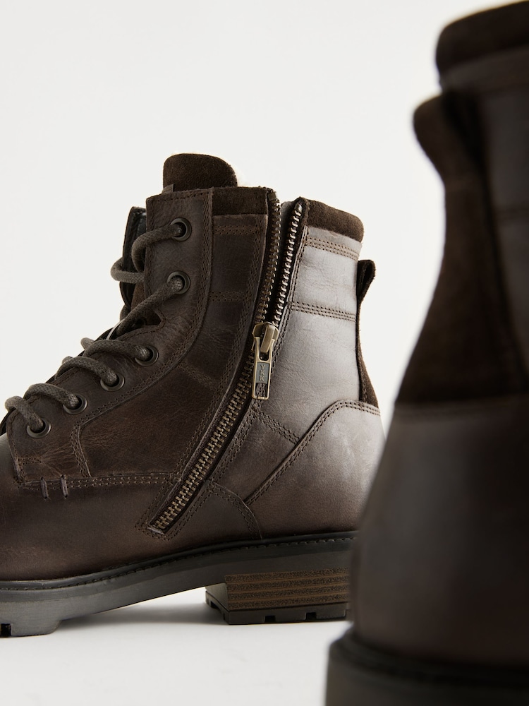 Brown Leather Zip Up Borg Lined Boots - Image 5 of 7