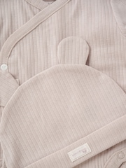 Homegrown Natural 3 Piece Ribbed Bodysuit Joggers And Bear Hat Set - Image 2 of 5