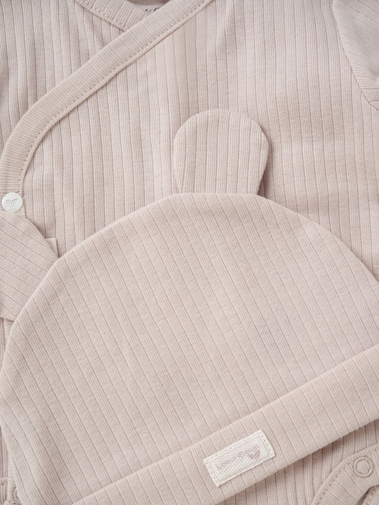 Homegrown Natural 3 Piece Ribbed Bodysuit Joggers And Bear Hat Set - Image 2 of 5