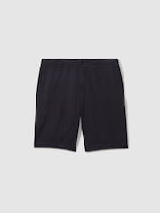Reiss Navy Ezra Cotton Linen Blend Internal Drawstring Shorts - Image 2 of 5