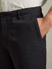 Reiss Navy Ezra Cotton Linen Blend Internal Drawstring Shorts - Image 3 of 5