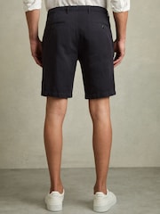 Reiss Navy Ezra Cotton Linen Blend Internal Drawstring Shorts - Image 4 of 5