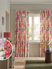 Multi Floral Pink Floral 100% Cotton Pencil Pleat Lined Curtains - Image 1 of 5