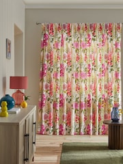 Multi Floral Pink Floral 100% Cotton Pencil Pleat Lined Curtains - Image 2 of 5