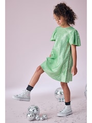 Green Sparkle Angel Sleeve Party Sequin Dress (3-16yrs) - Image 1 of 8