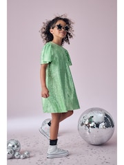 Green Sparkle Angel Sleeve Party Sequin Dress (3-16yrs) - Image 2 of 8