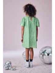 Green Sparkle Angel Sleeve Party Sequin Dress (3-16yrs) - Image 3 of 8