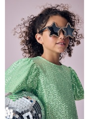 Green Sparkle Angel Sleeve Party Sequin Dress (3-16yrs) - Image 4 of 8