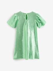 Green Sparkle Angel Sleeve Party Sequin Dress (3-16yrs) - Image 8 of 8