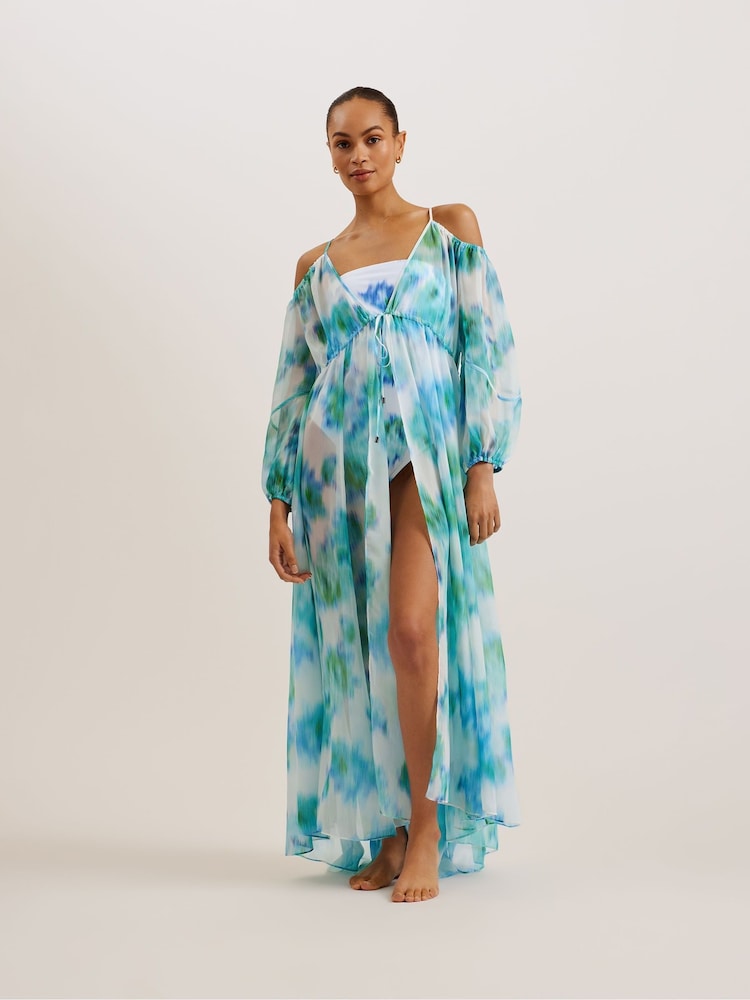 Ted Baker Multi Meriann Maxi Cover-Up With Cold Shoulder - Image 1 of 5