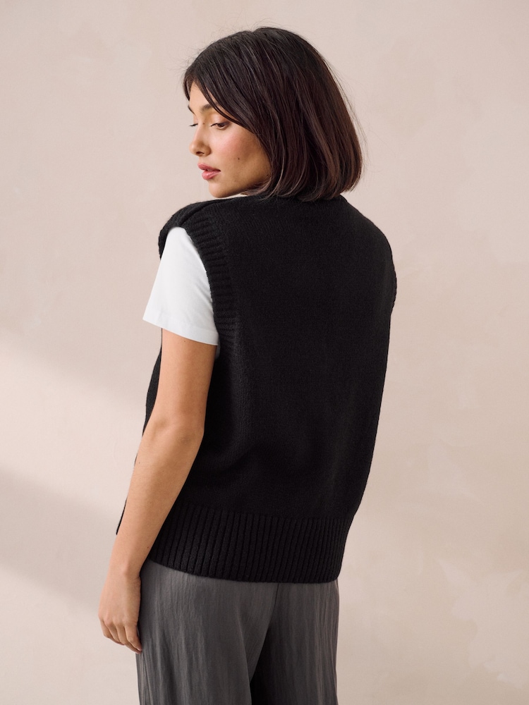 Schwarz - Tanktop aus Strick mit Knopfleiste - Bild 1 von 2 Schwarz - Tanktop aus Strick mit Knopfleiste - Bild 1 von 2