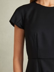 Reiss Black Serena Textured Cap Sleeve Midi Dress - Image 4 of 5
