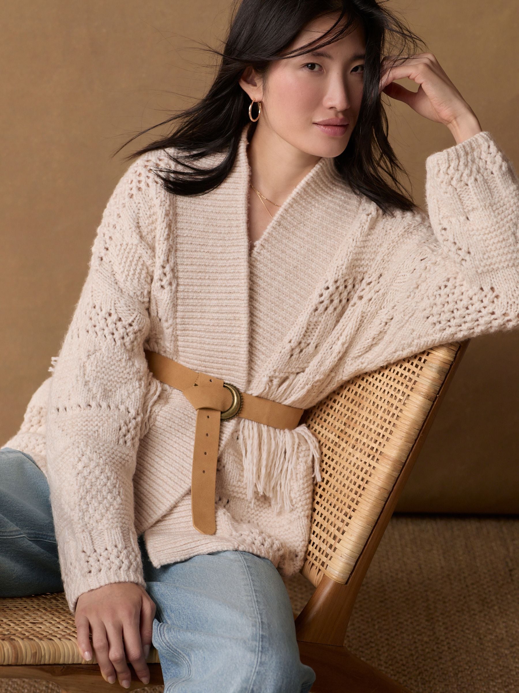 【返品送料無料】 White Buy Ecru Next from Cardigan Knitted Fringe Touch Soft トップス