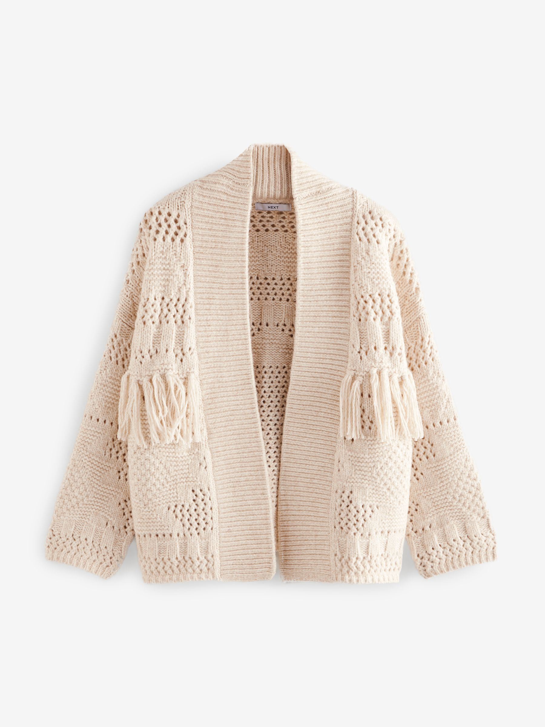 Buy White Ecru Soft Touch Fringe Knitted Cardigan from the