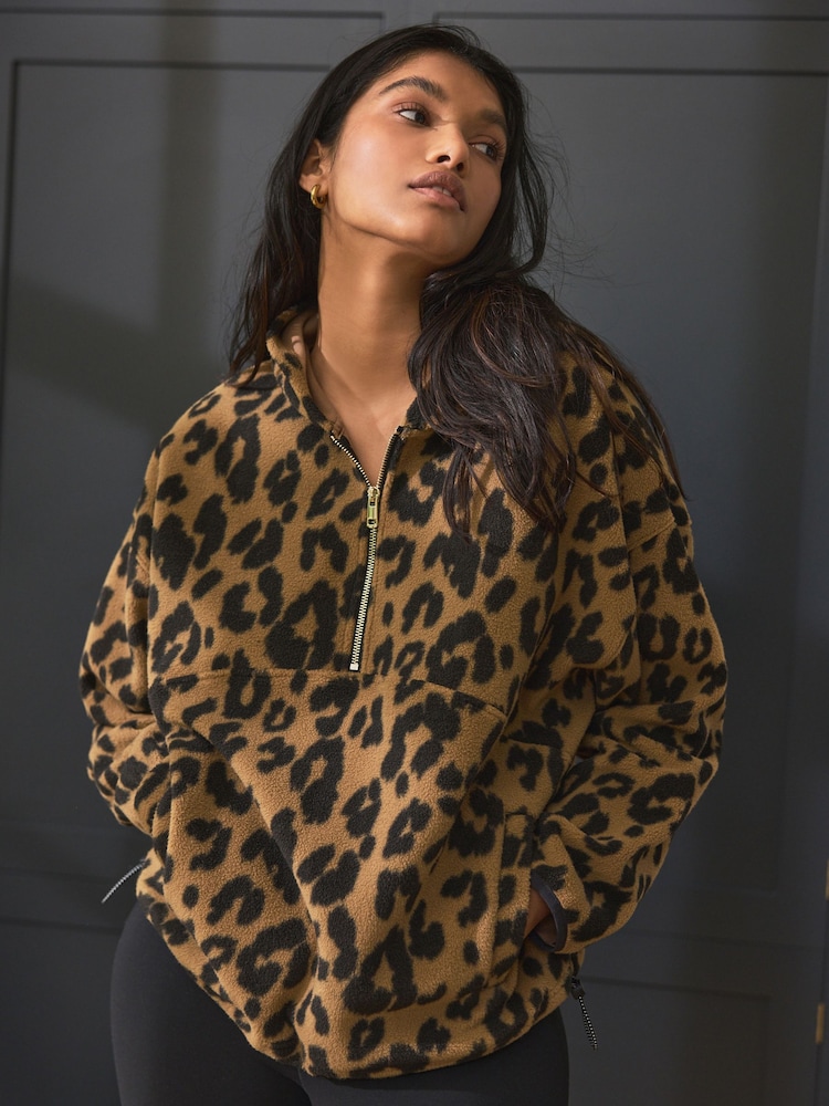 Leopard Half Zip Fleece Hoodie - Image 1 of 10