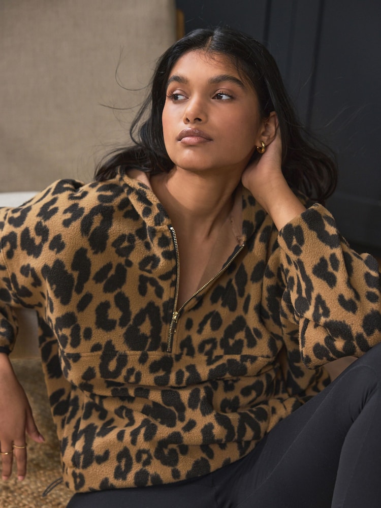 Leopard Half Zip Fleece Hoodie - Image 3 of 10