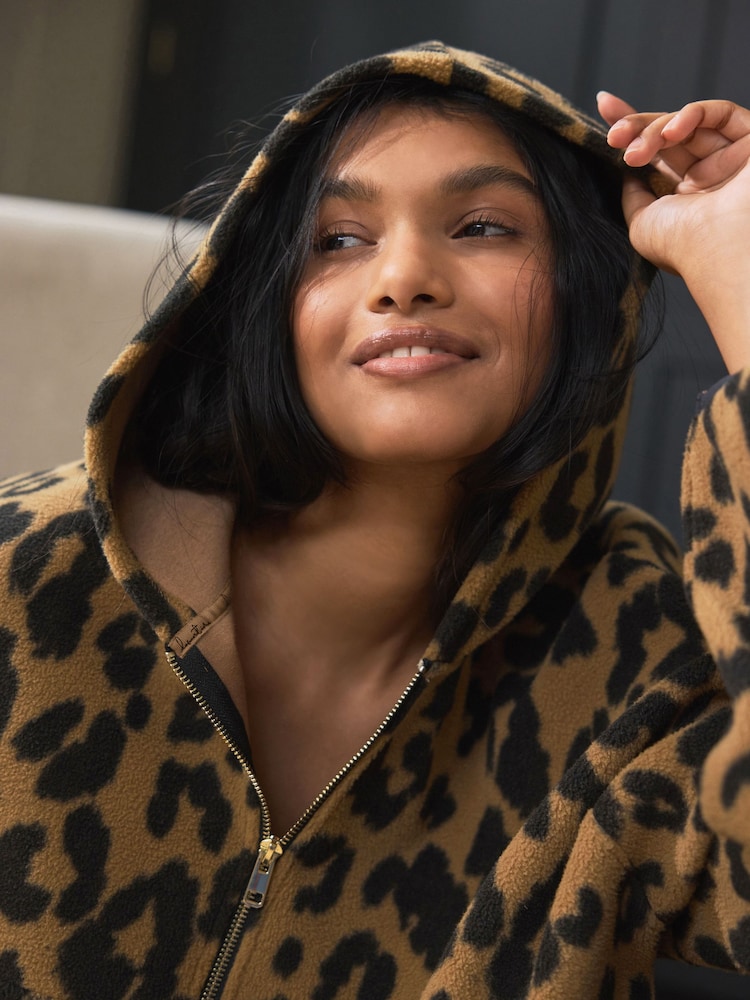 Leopard Half Zip Fleece Hoodie - Image 4 of 10