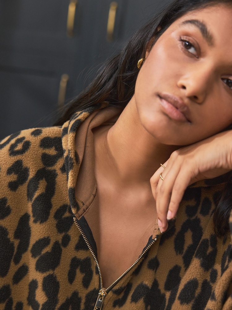 Leopard Half Zip Fleece Hoodie - Image 6 of 10