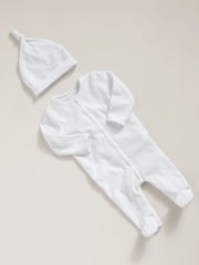Mamas & Papas Cloud Velour Sleepsuit With Hat - Image 1 of 3