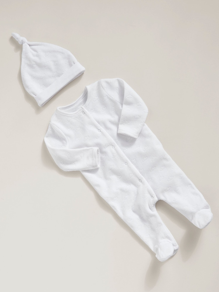 Mamas & Papas Cloud Velour Sleepsuit With Hat - Image 1 of 3