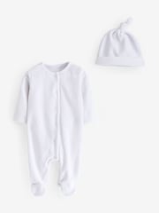 Mamas & Papas Cloud Velour Sleepsuit With Hat - Image 2 of 3
