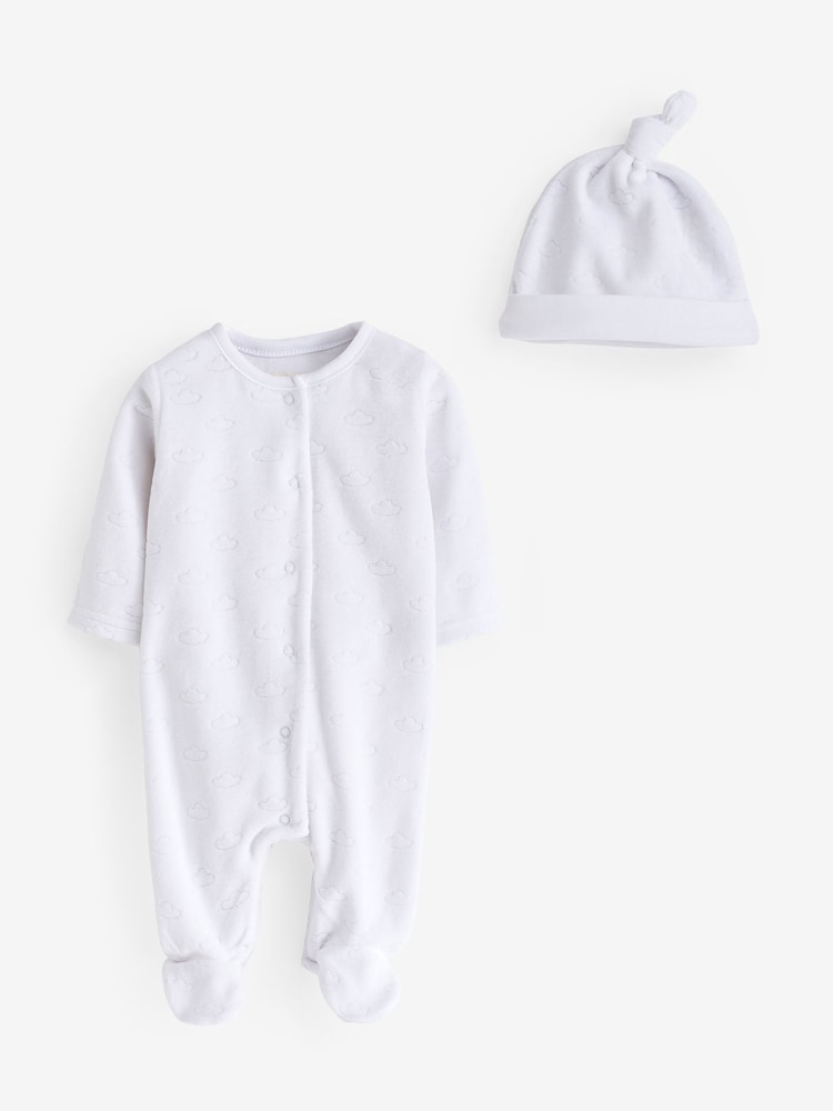 Mamas & Papas Cloud Velour Sleepsuit With Hat - Image 2 of 3