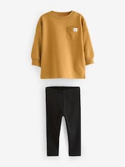 Grey/Ochre Yellow 2 Pack Long Sleeve T-Shirt & Leggings Set (3mths-7yrs) - Image 11 of 13