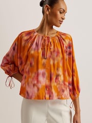 Ted Baker Orange Saphya Raglan Puff Sleeve Blouse - Image 2 of 6