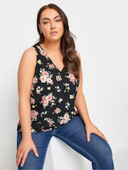 Yours Curve Black Pink Floral Print Vest Top - Image 1 of 6