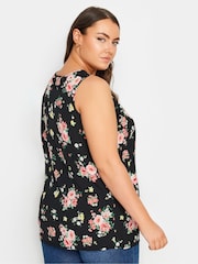 Yours Curve Black Pink Floral Print Vest Top - Image 4 of 6