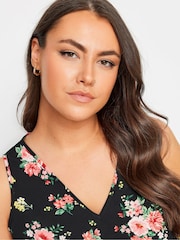 Yours Curve Black Pink Floral Print Vest Top - Image 5 of 6