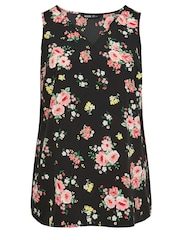 Yours Curve Black Pink Floral Print Vest Top - Image 6 of 6
