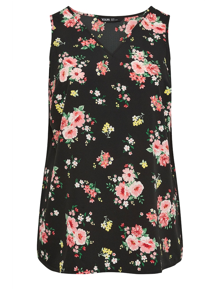 Yours Curve Black Pink Floral Print Vest Top - Image 6 of 6
