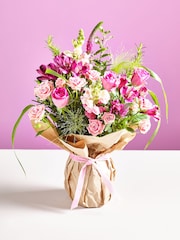 Pink Rose and Alstroemeria Fresh Flower Bouquet With Vase - Image 1 of 5