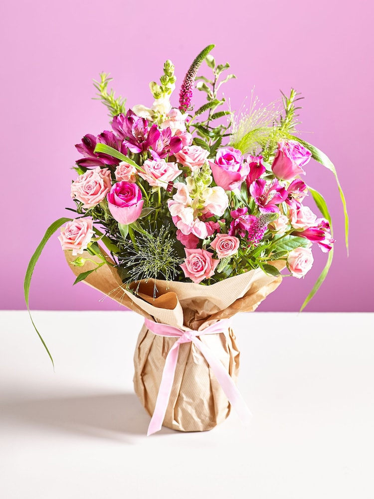 Pink Rose and Alstroemeria Fresh Flower Bouquet With Vase - Image 1 of 5