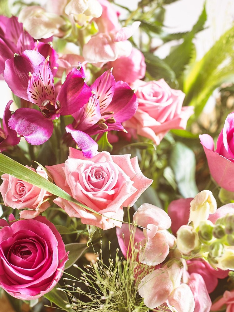 Pink Rose and Alstroemeria Fresh Flower Bouquet With Vase - Image 2 of 5 Pink Rose and Alstroemeria Fresh Flower Bouquet With Vase - Image 2 of 5