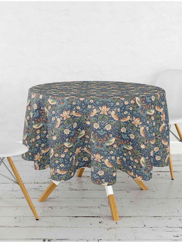 William Morris Gallery Blue Strawberry Thief 100% Cotton Wipe Clean Table Cloth - Image 2 of 2