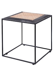 Pacific Natural Ezio Black Leather, Woven Rattan and Iron Stool - Image 3 of 5