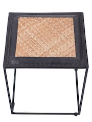 Pacific Natural Ezio Black Leather, Woven Rattan and Iron Stool - Image 4 of 5