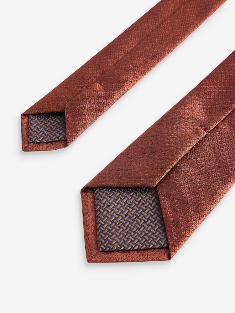 Dusky Orange Textured Tie - Image 3 of 3